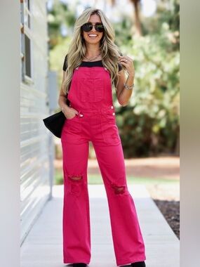 Women's Dark Pink Denim Overalls